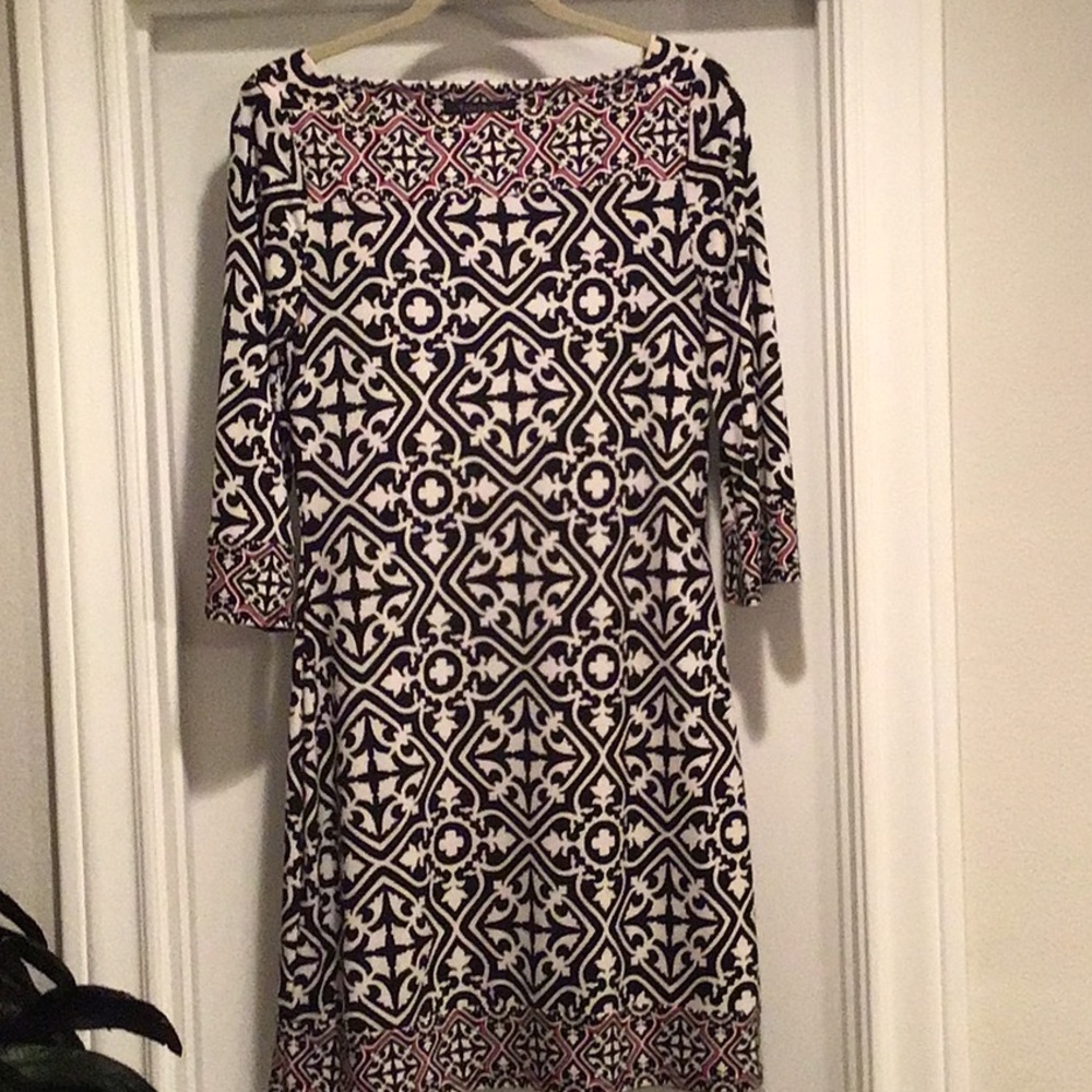 White House Black Market geometric 3/4 sleeve dress size S